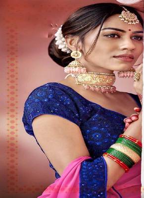 Pink embroidered georgette saree with blouse 2