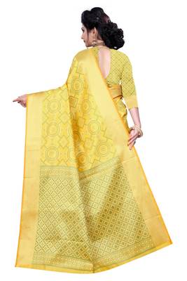 Yellow Woven Banarasi Saree With Blouse 3