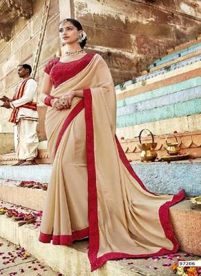 Cream embroidered georgette saree with blouse 1