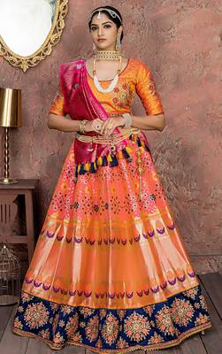 Sratfish Orange Banarasi Lehengha Choli 1