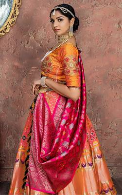 Sratfish Orange Banarasi Lehengha Choli 2