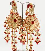 Red Gold Diamante Stone Studded Floral Sahara Earrings