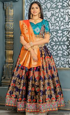 Navy Blue Banarasi Lehengha Choli 1