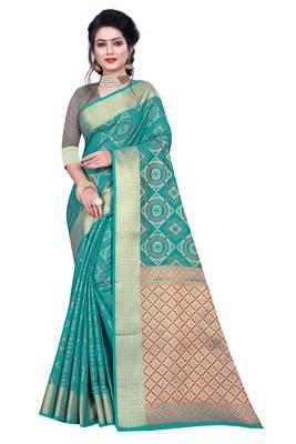 Sea Green Woven Banarasi Saree With Blouse 1