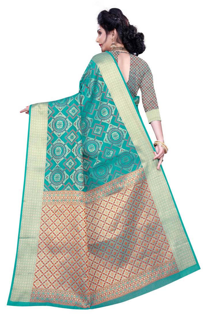 Sea Green Woven Banarasi Saree With Blouse