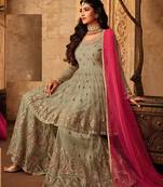 Light Olive Wedding Wear Designer Plazo Suit 