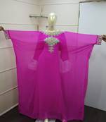 Rani-Pink  Zari Work Chiffon Polyester Islamic Party Wear Festive Kaftan Farasha