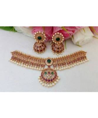 Gorgeous Designer Matt Finish Choker With A Pair Of Beautiful Jhumkas 1
