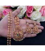 Mind Blowing Designer Matt Finish Peacock Pendant With Bud Design Chain & Matching Ear Rings