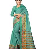 Sea Green Woven Cotton Silk Saree With Blouse