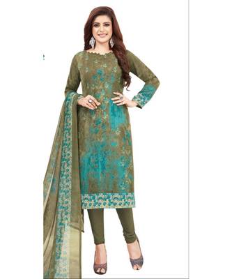 green printed synthetic unstitched salwar with dupatta 1