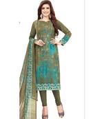 green printed synthetic unstitched salwar with dupatta