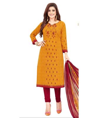 orange printed synthetic unstitched salwar with dupatta 1