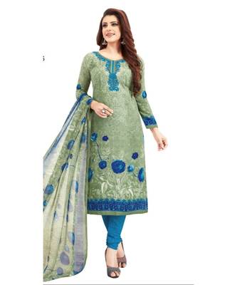 green printed synthetic unstitched salwar with dupatta 1