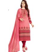 pink printed synthetic unstitched salwar with dupatta