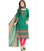 green printed synthetic unstitched salwar with dupatta