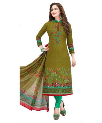 green printed synthetic unstitched salwar with dupatta 1