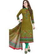 green printed synthetic unstitched salwar with dupatta
