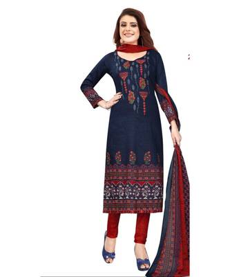 blue printed synthetic unstitched salwar with dupatta 1