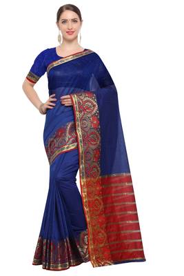 Blue Woven Cotton Silk Saree With Blouse 1