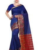Blue Woven Cotton Silk Saree With Blouse
