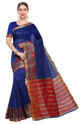 Blue Woven Cotton Silk Saree With Blouse 2