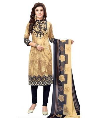yellow printed synthetic unstitched salwar with dupatta 1
