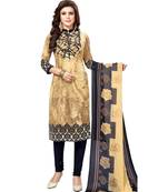 yellow printed synthetic unstitched salwar with dupatta