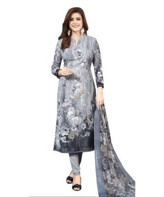 grey printed synthetic unstitched salwar with dupatta 1