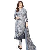 grey printed synthetic unstitched salwar with dupatta