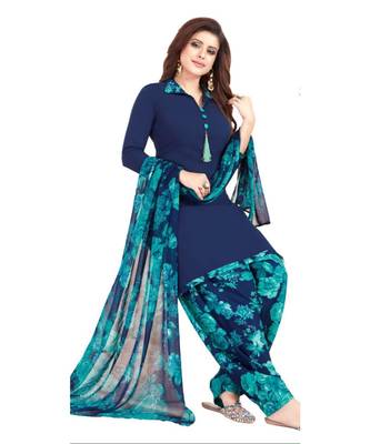 blue printed synthetic unstitched salwar with dupatta 1