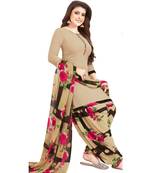 beige printed synthetic unstitched salwar with dupatta