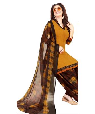 orange printed synthetic unstitched salwar with dupatta 1