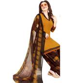 orange printed synthetic unstitched salwar with dupatta