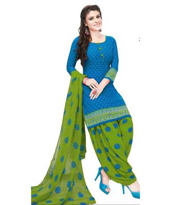blue printed synthetic unstitched salwar with dupatta 1