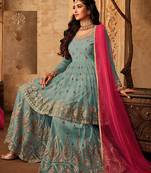Sky Blue Wedding Wear Designer Plazo Suit 