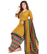 yellow printed synthetic unstitched salwar with dupatta