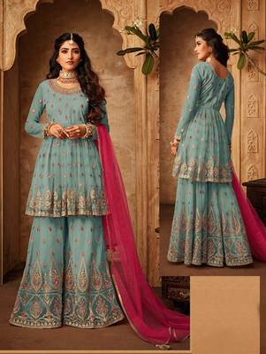 Sky Blue Wedding Wear Designer Plazo Suit  2