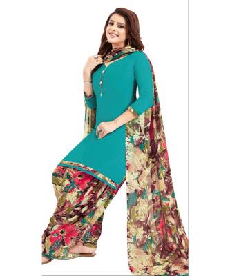 green printed synthetic unstitched salwar with dupatta 1