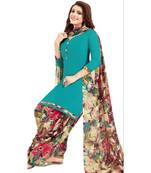 green printed synthetic unstitched salwar with dupatta