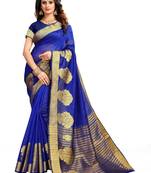 Blue Woven Cotton Silk Saree With Blouse