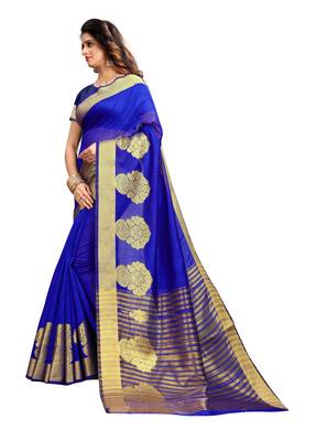 Blue Woven Cotton Silk Saree With Blouse 2