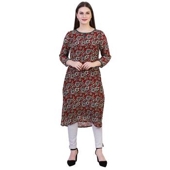 Brown Printed Crepe Ethnic Kurti 1
