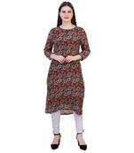 Brown Printed Crepe Ethnic Kurti