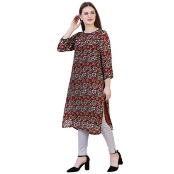 Brown Printed Crepe Ethnic Kurti 2