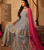 Grey Wedding Wear Designer Plazo Suit 