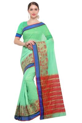 Green Woven Cotton Silk Saree With Blouse 1