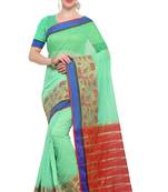 Green Woven Cotton Silk Saree With Blouse
