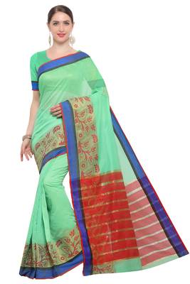 Green Woven Cotton Silk Saree With Blouse 2