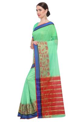 Green Woven Cotton Silk Saree With Blouse 3